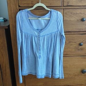 Free People Waffle Henley Top